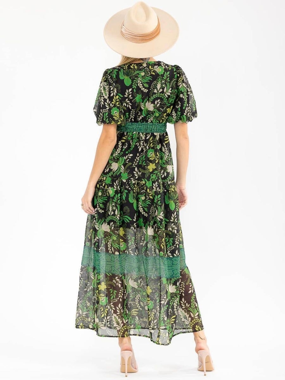 entro Dark Green Floral V-Neck Maxi Dress with Black Accents - Picture 3 of 5